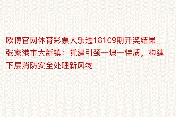 欧博官网体育彩票大乐透18109期开奖结果_张家港市大新镇：党建引颈一埭一特质，构建下层消防安全处理新风物