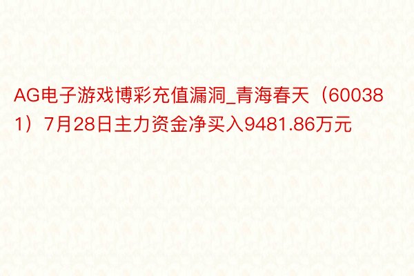 AG电子游戏博彩充值漏洞_青海春天（600381）7月28日主力资金净买入9481.86万元